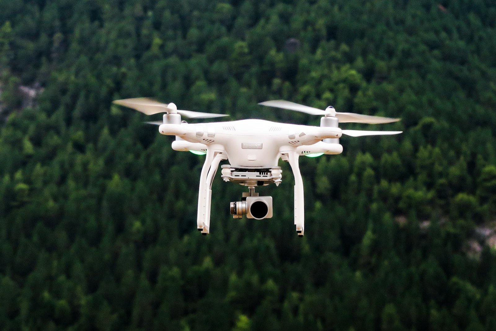 Drone in volo sopra un bosco